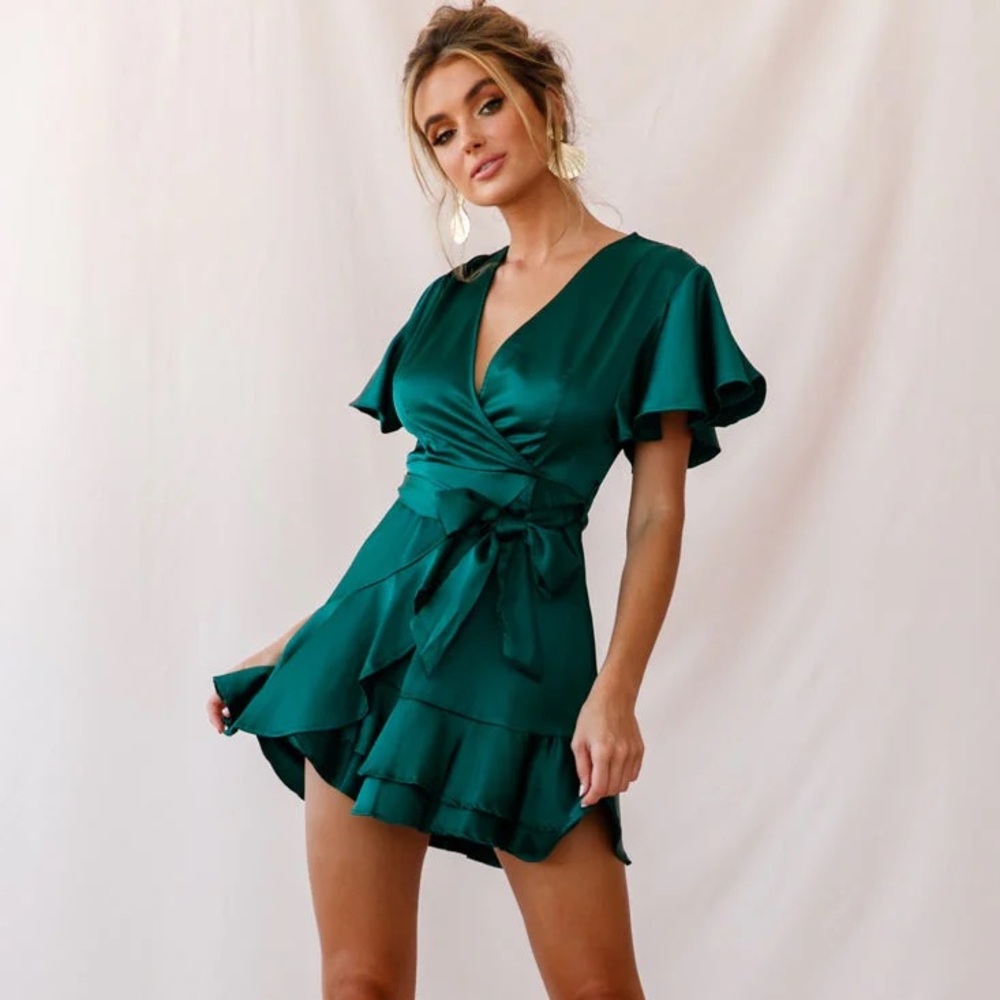 Hello Molly Emerald Green Metallic Holiday Dress